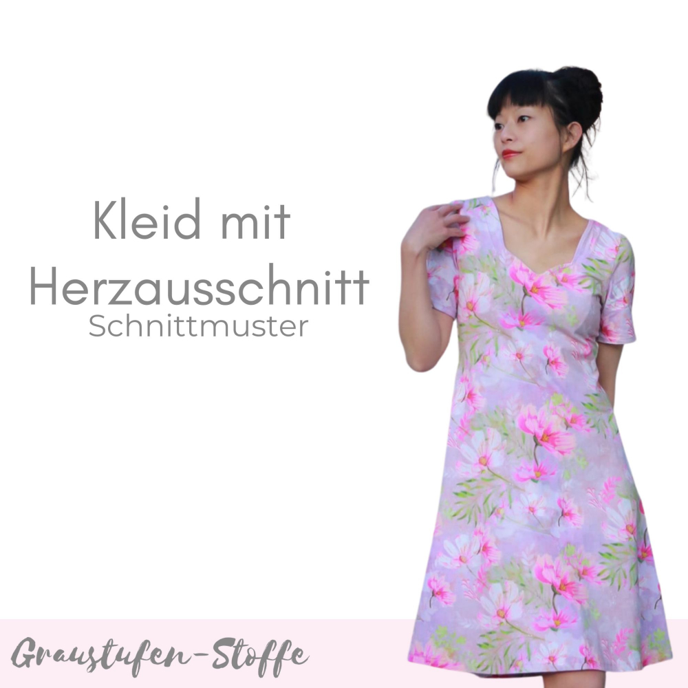 Herzausschnitt Kleid Papierschnittmuster / A-Linienkleid 34-46 / Flora von Graustufen-Stoffe